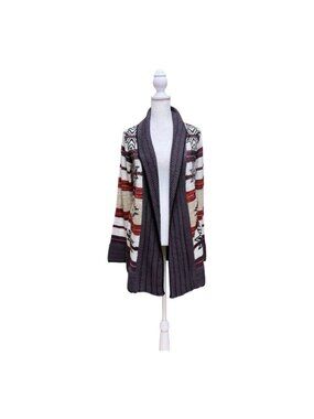 BCBGMAXAZRIA Tribal Print Shawl Collar Cardigan Sweater M Bohemian Duster